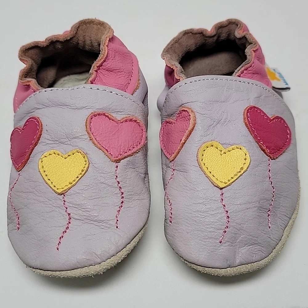 MiniStar Booties Moccasin Shoes Infant Baby Toddler Leather Hearts Purple Pink S